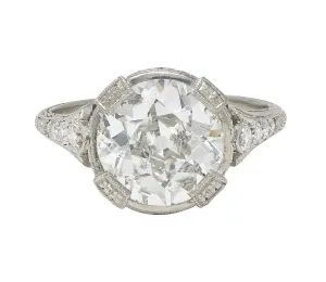 Art Deco 2.94 CTW Old European Diamond Platinum Orange Blossom Vintage Engagement Ring GIA