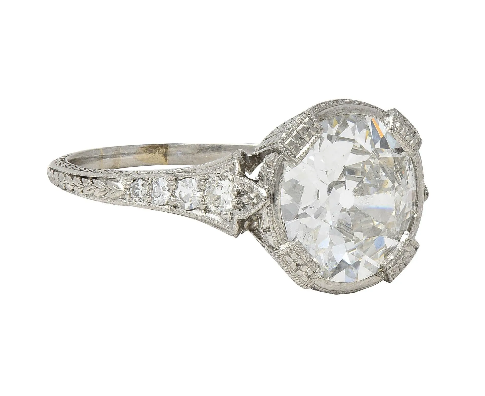 Art Deco 2.94 CTW Old European Diamond Platinum Orange Blossom Vintage Engagement Ring GIA