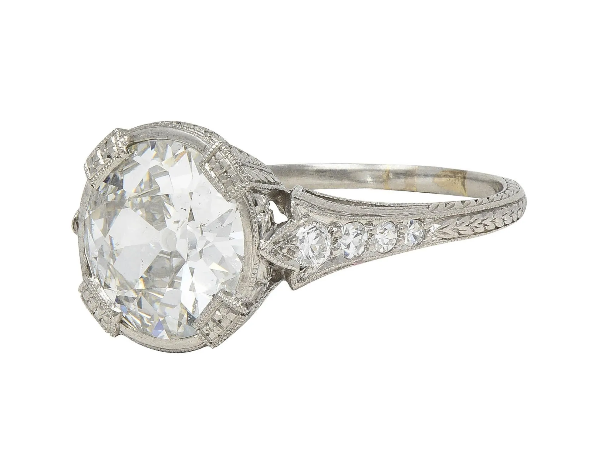 Art Deco 2.94 CTW Old European Diamond Platinum Orange Blossom Vintage Engagement Ring GIA