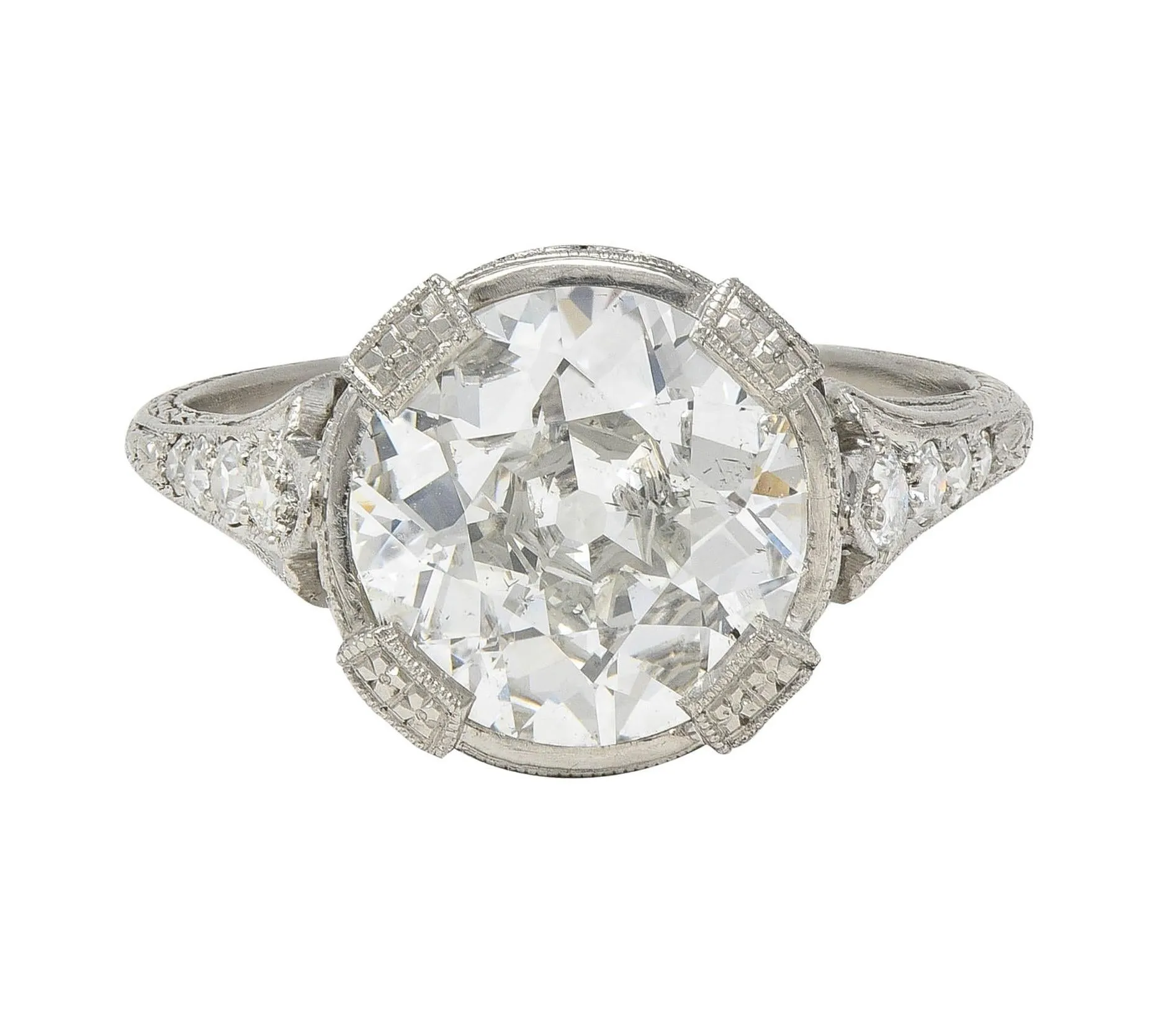 Art Deco 2.94 CTW Old European Diamond Platinum Orange Blossom Vintage Engagement Ring GIA