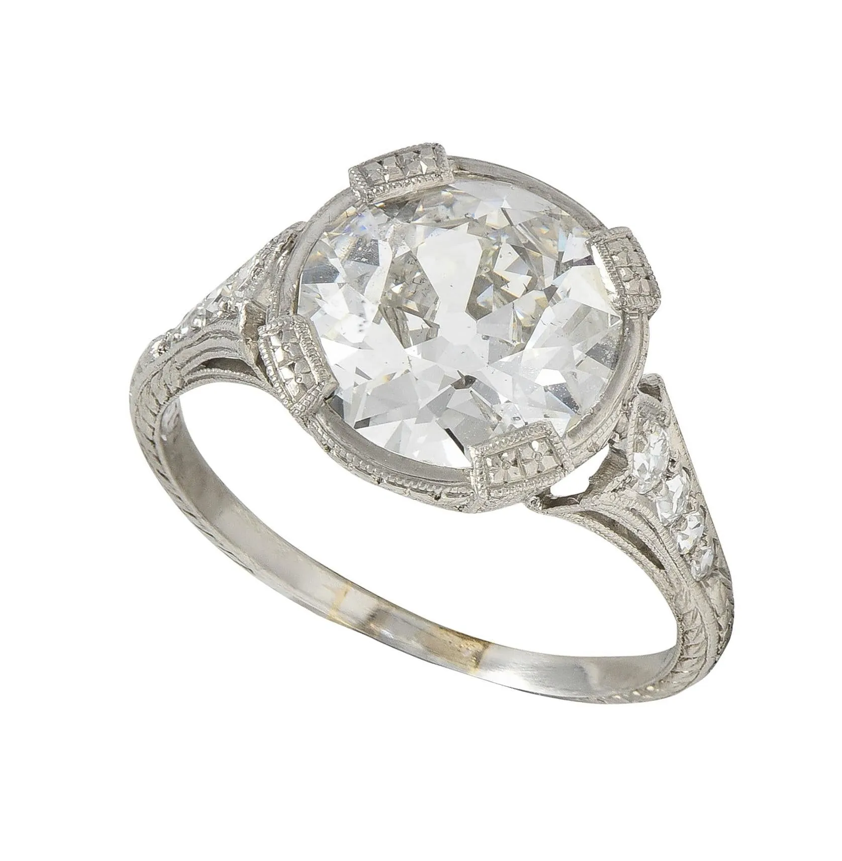 Art Deco 2.94 CTW Old European Diamond Platinum Orange Blossom Vintage Engagement Ring GIA