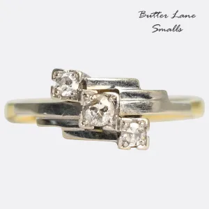 Art Deco 3-Stone Diamond Stepped Shoulder Ring