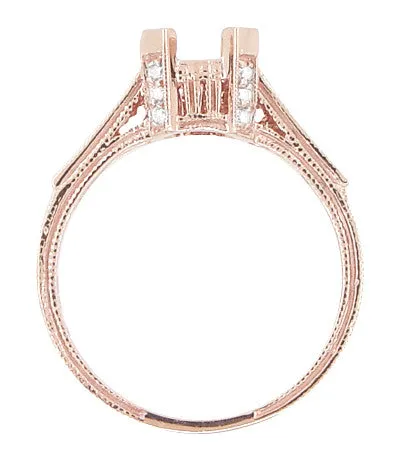Art Deco 3/4 Carat Diamond Filigree Citadel Engagement Ring Semimount in 14 Karat Rose Gold