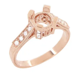Art Deco 3/4 Carat Diamond Filigree Citadel Engagement Ring Semimount in 14 Karat Rose Gold
