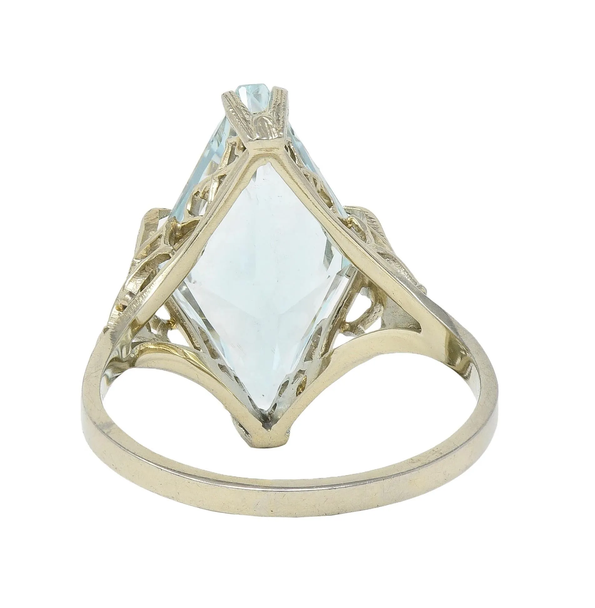 Art Deco 5.70 CTW Aquamarine 18 Karat White Gold Vintage Navette Ring