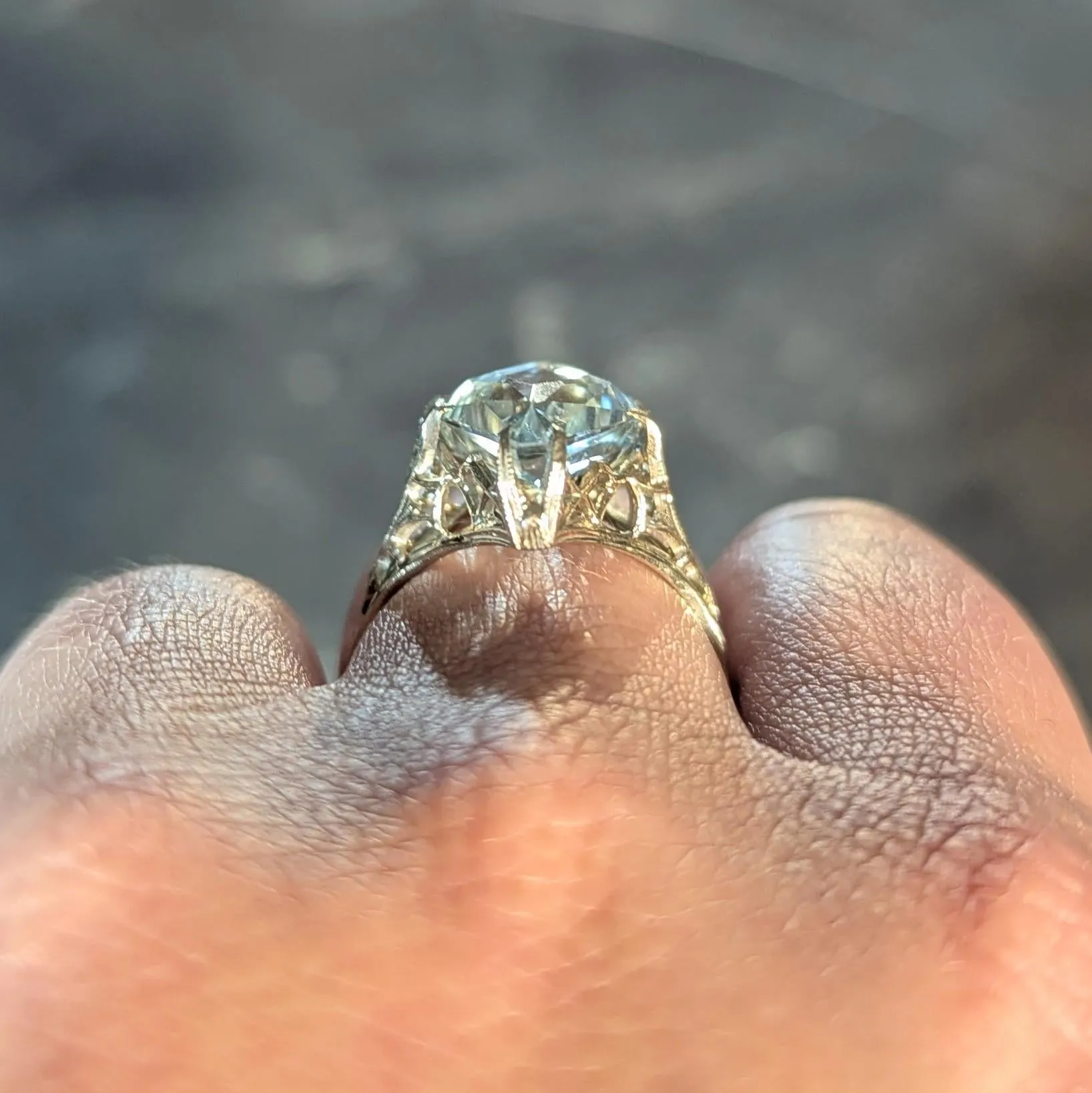 Art Deco 5.70 CTW Aquamarine 18 Karat White Gold Vintage Navette Ring