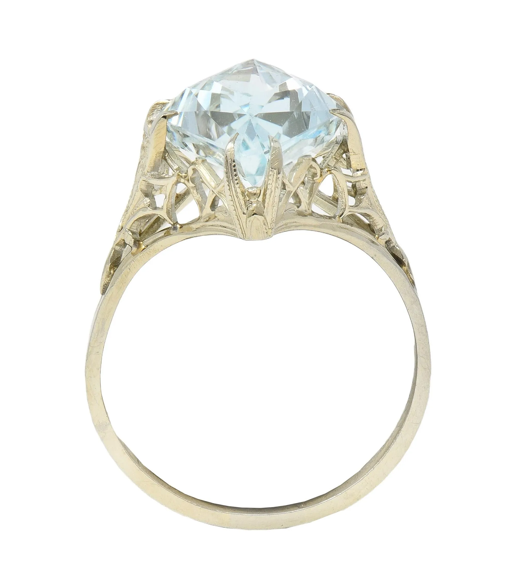 Art Deco 5.70 CTW Aquamarine 18 Karat White Gold Vintage Navette Ring