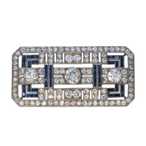 Art Deco 5ctw Diamond & Sapphire Platinum French Brooch