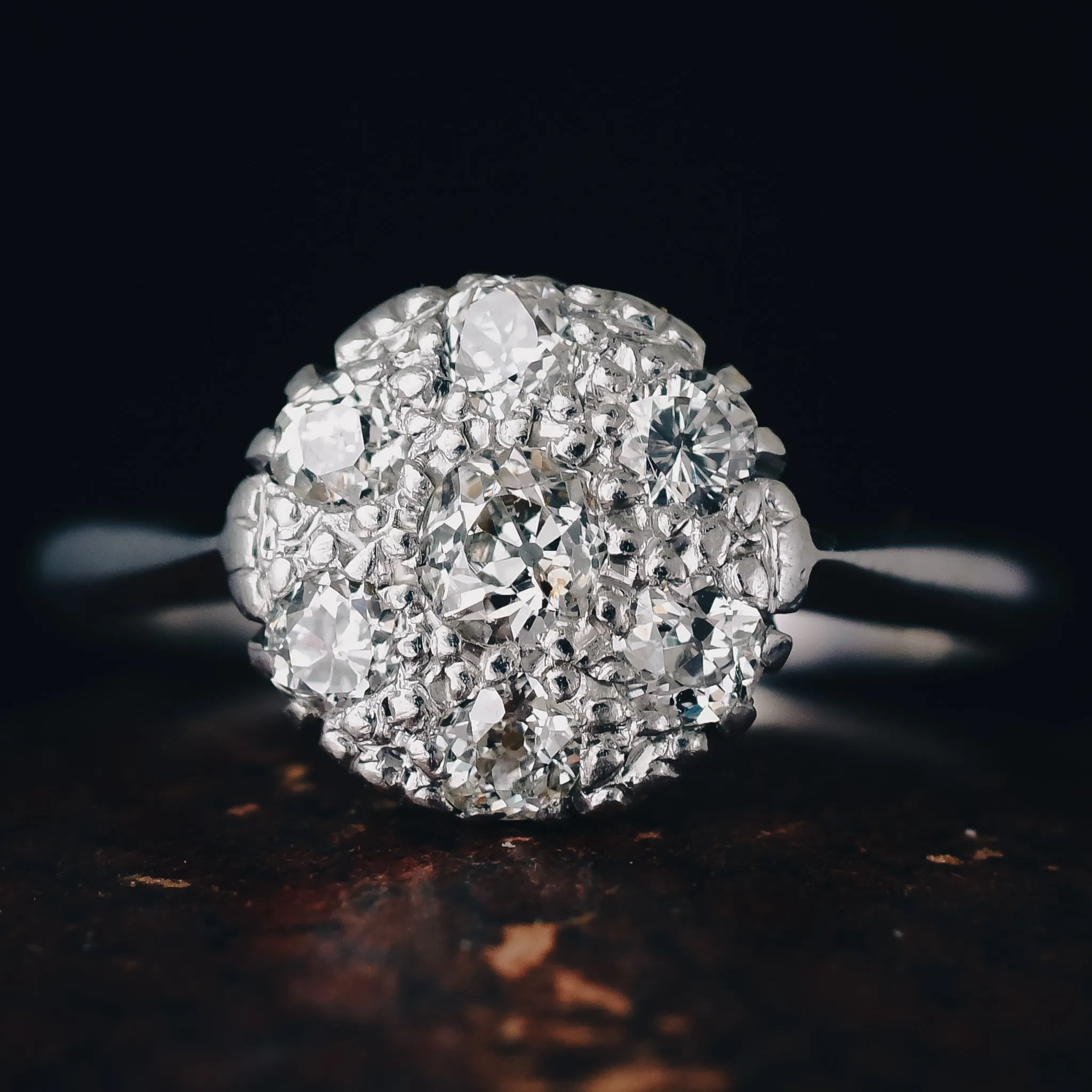 Art Deco .65ct Old Cut Diamond Round Cluster Ring
