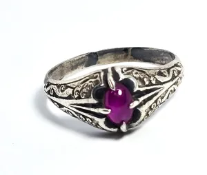 Art Deco Antique Star Ruby vintage Chinese Export sterling silver ring size 9
