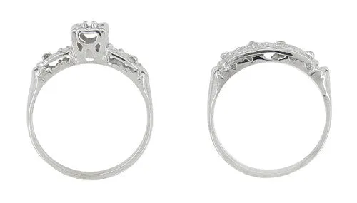 Art Deco Antique Wedding Ring and Clover Engagement Ring Set in 14 Karat White Gold