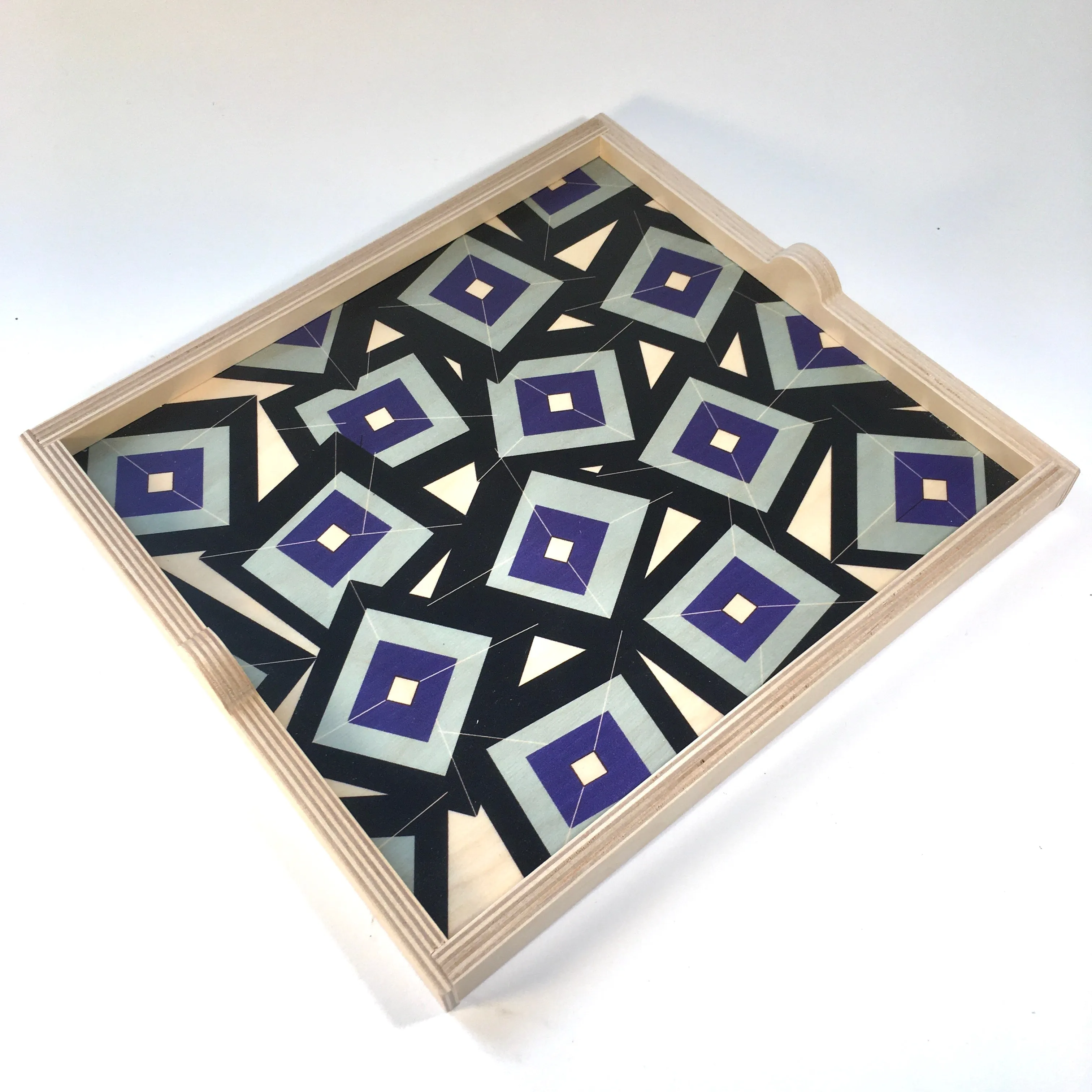 Art Deco Blue Tumbling Blocks Birch Wood Trays