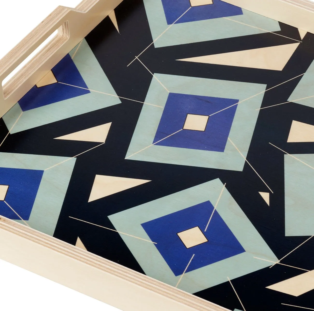 Art Deco Blue Tumbling Blocks Birch Wood Trays