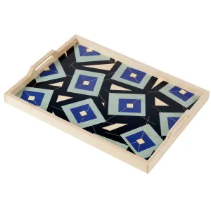 Art Deco Blue Tumbling Blocks Birch Wood Trays