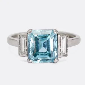 Art Deco Blue Zircon & Diamond Ring