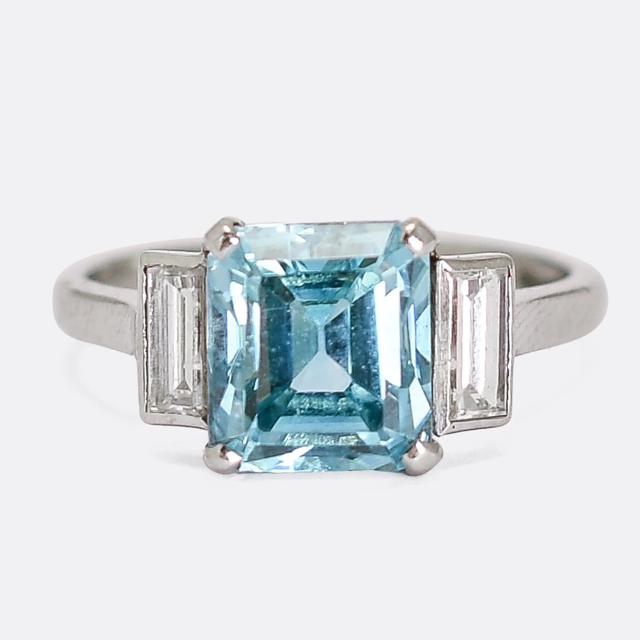 Art Deco Blue Zircon & Diamond Ring
