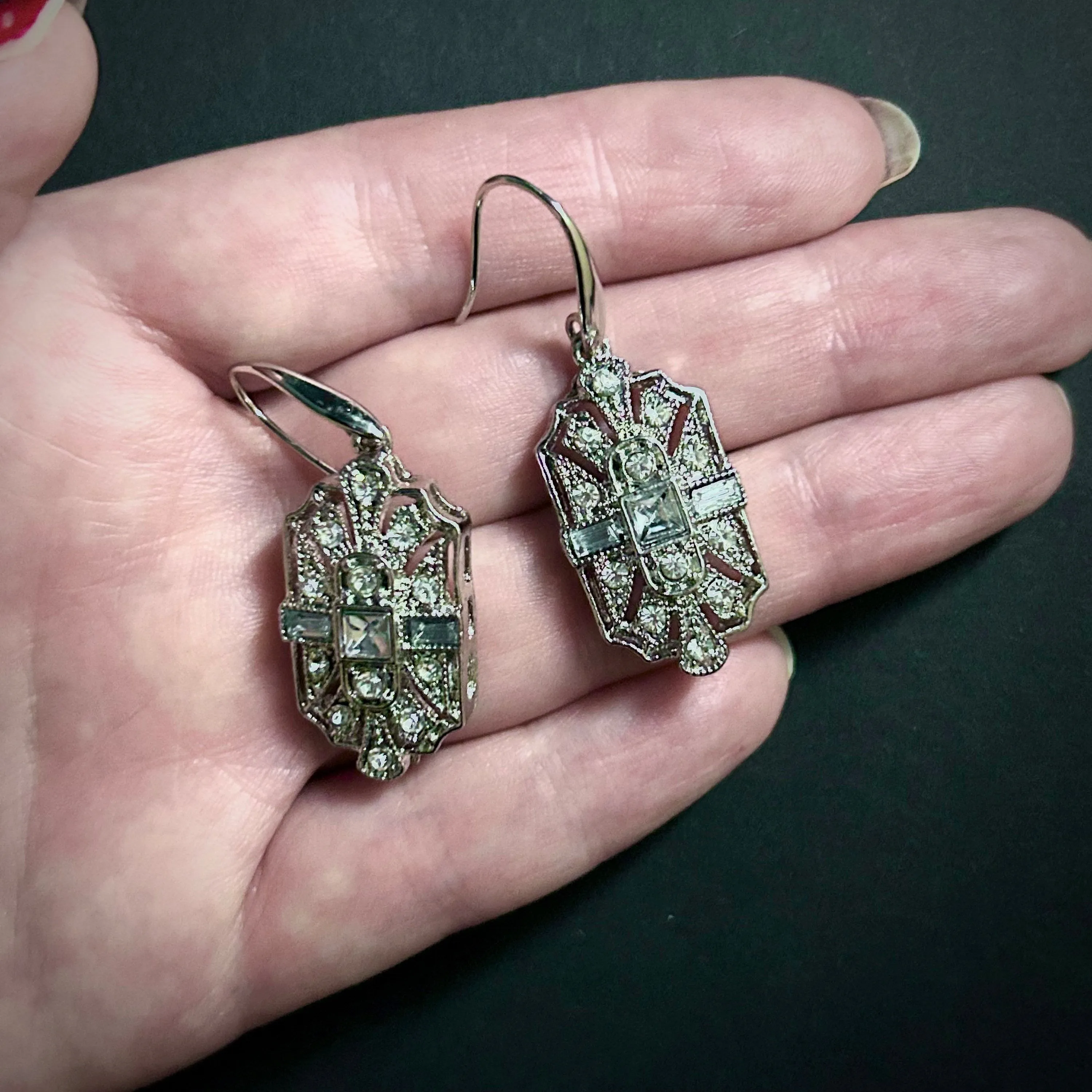 Art Deco Bridal/Bridesmaids Earrings in Silver & Clear