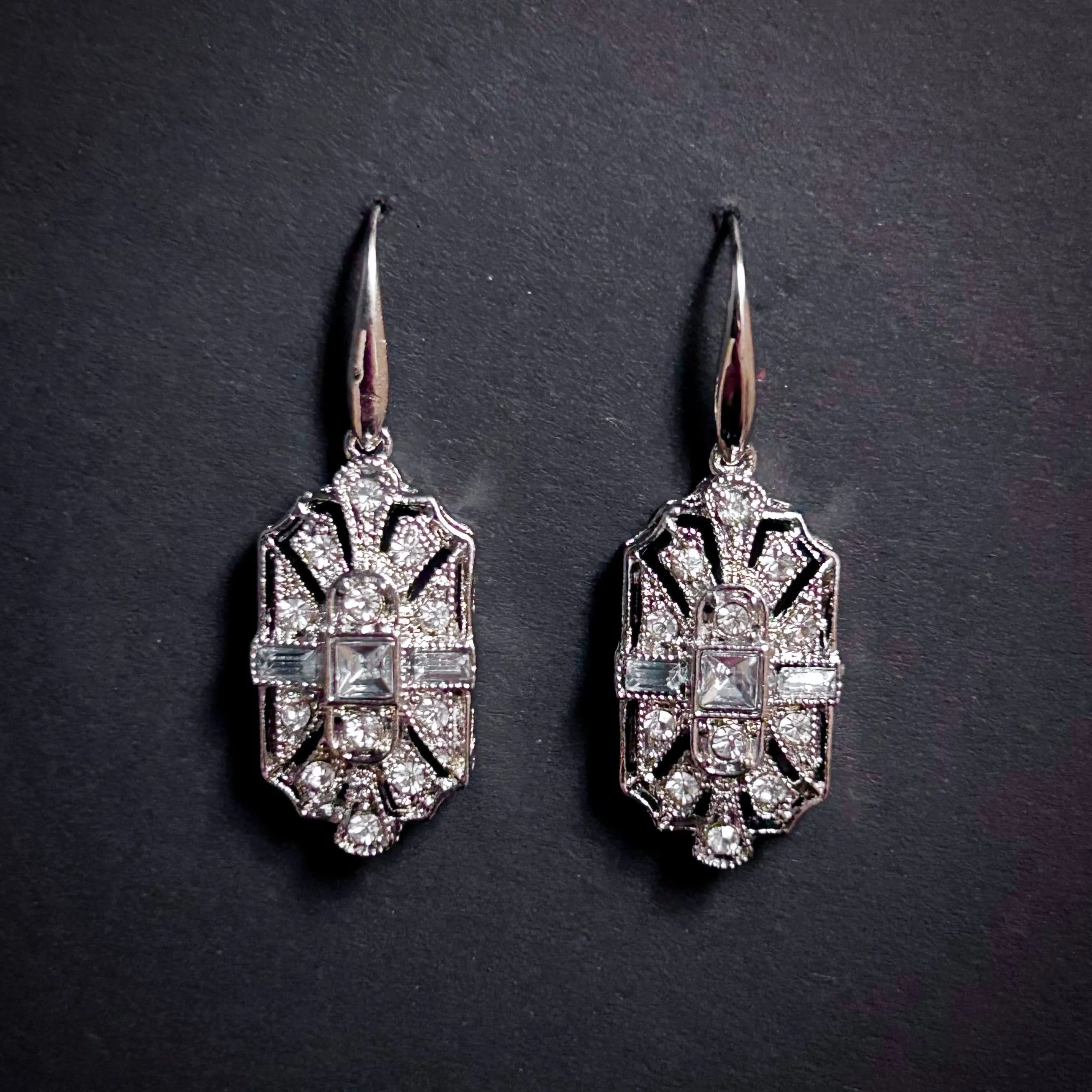 Art Deco Bridal/Bridesmaids Earrings in Silver & Clear
