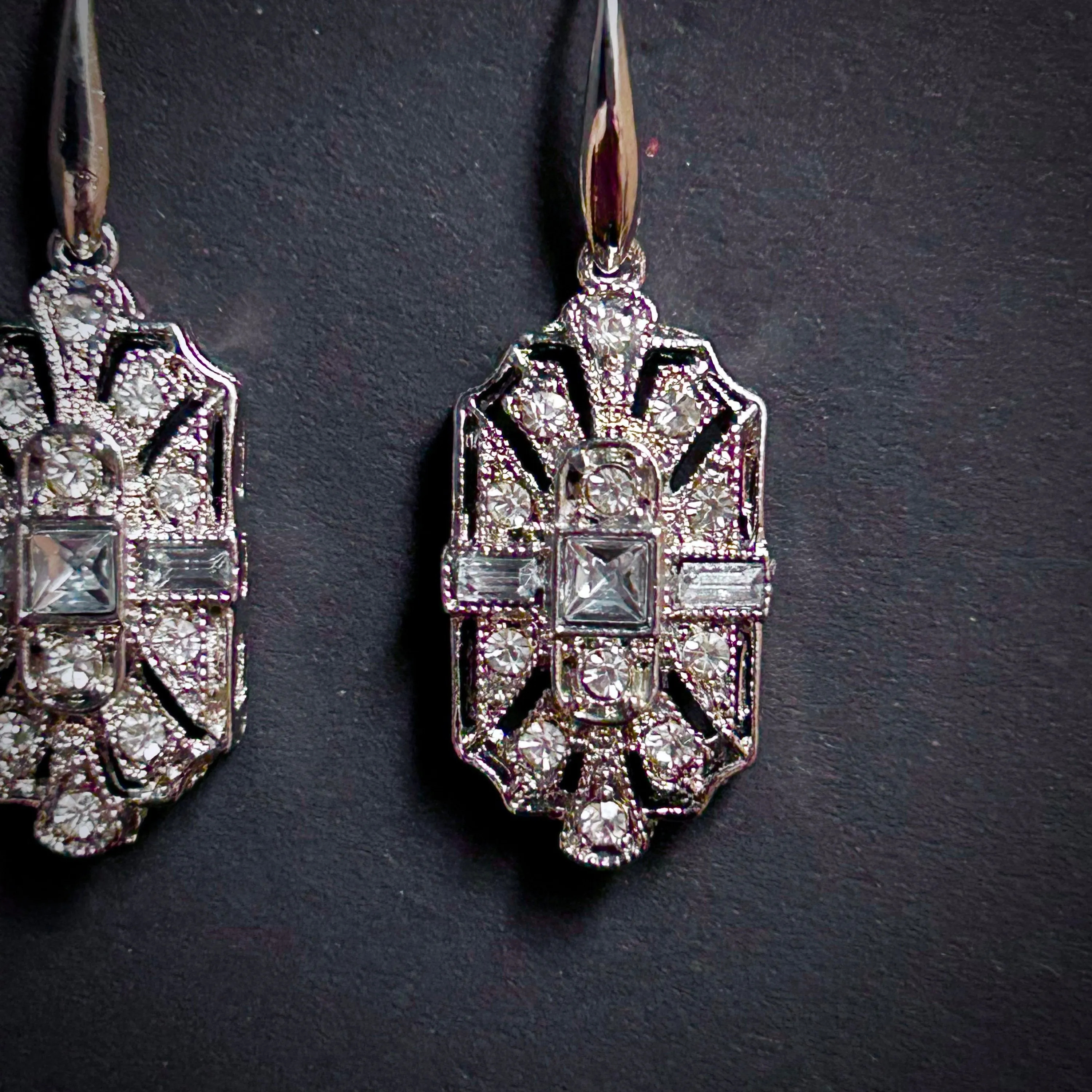 Art Deco Bridal/Bridesmaids Earrings in Silver & Clear