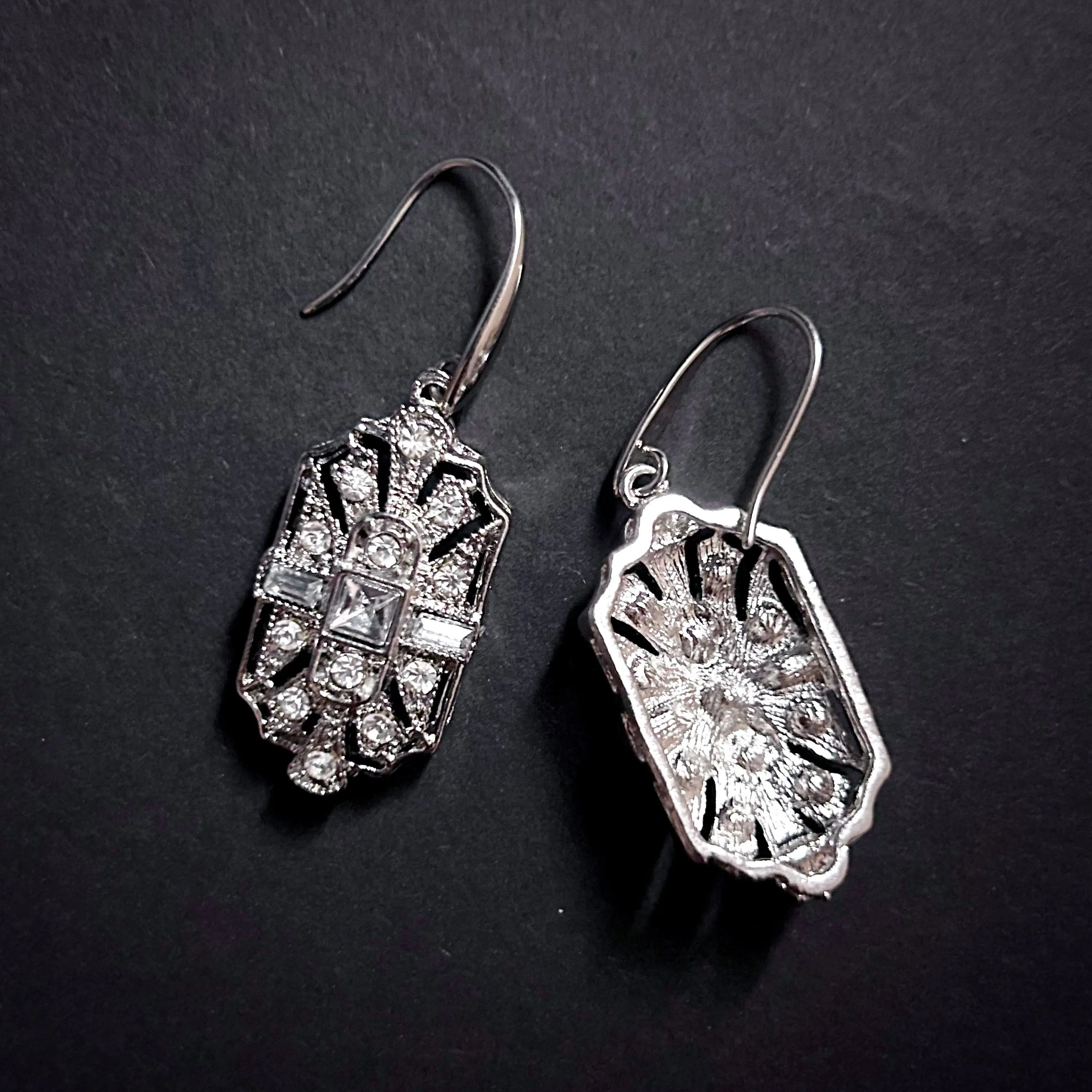Art Deco Bridal/Bridesmaids Earrings in Silver & Clear