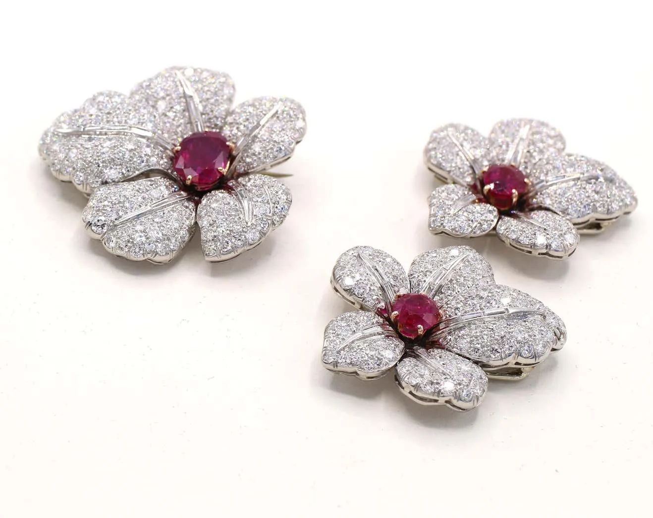 Art Deco Burma Ruby Diamond Austrian Brooch Suite