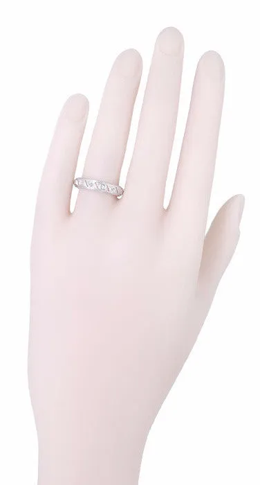 Art Deco Canterbury Antique Engraved Diamond Wedding Band in Platinum - Size 7