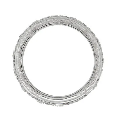 Art Deco Canterbury Antique Engraved Diamond Wedding Band in Platinum - Size 7