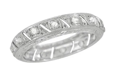 Art Deco Canterbury Antique Engraved Diamond Wedding Band in Platinum - Size 7