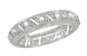 Art Deco Canterbury Antique Engraved Diamond Wedding Band in Platinum - Size 7