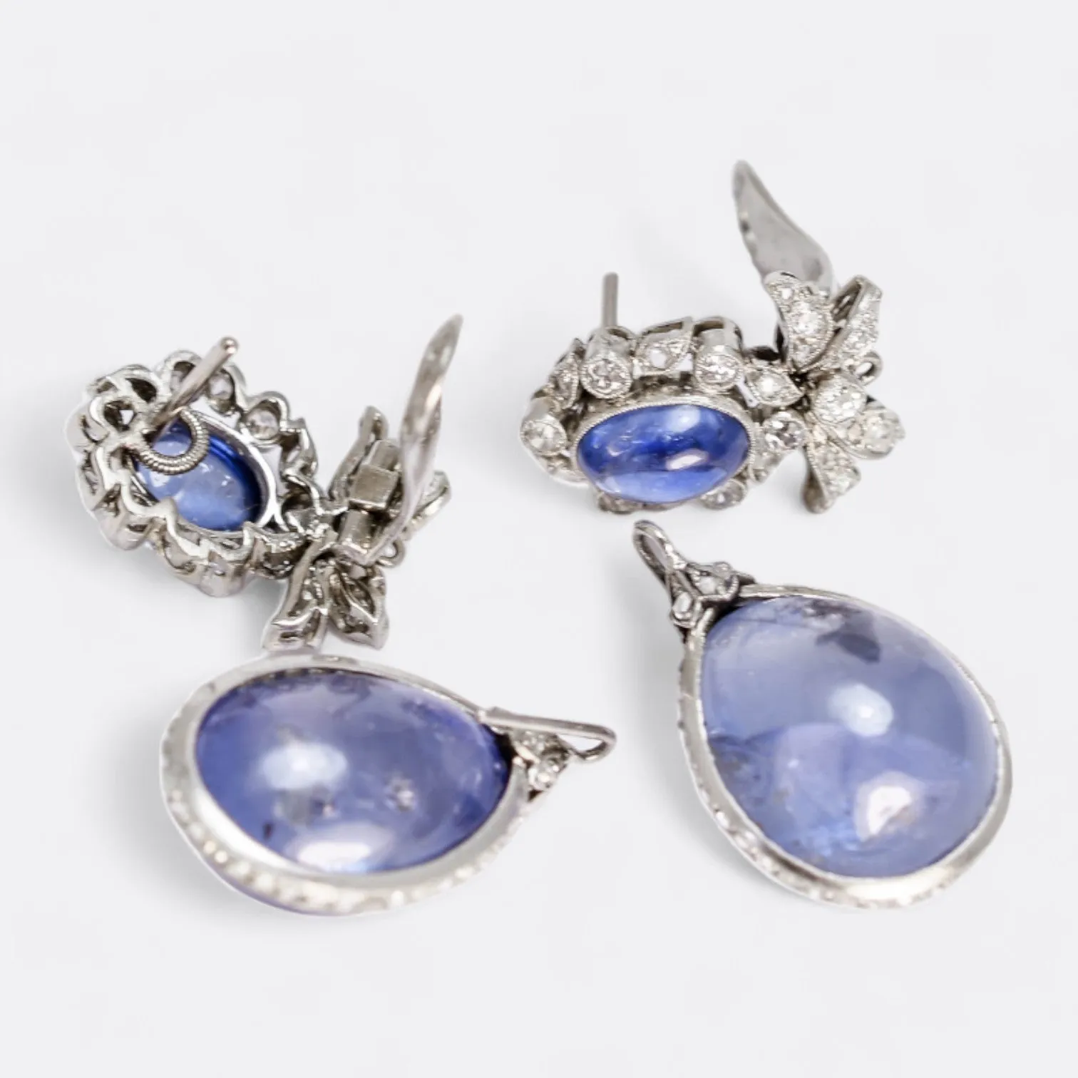 Art Deco Ceylon Sapphire Diamond “Day and Night” Earrings