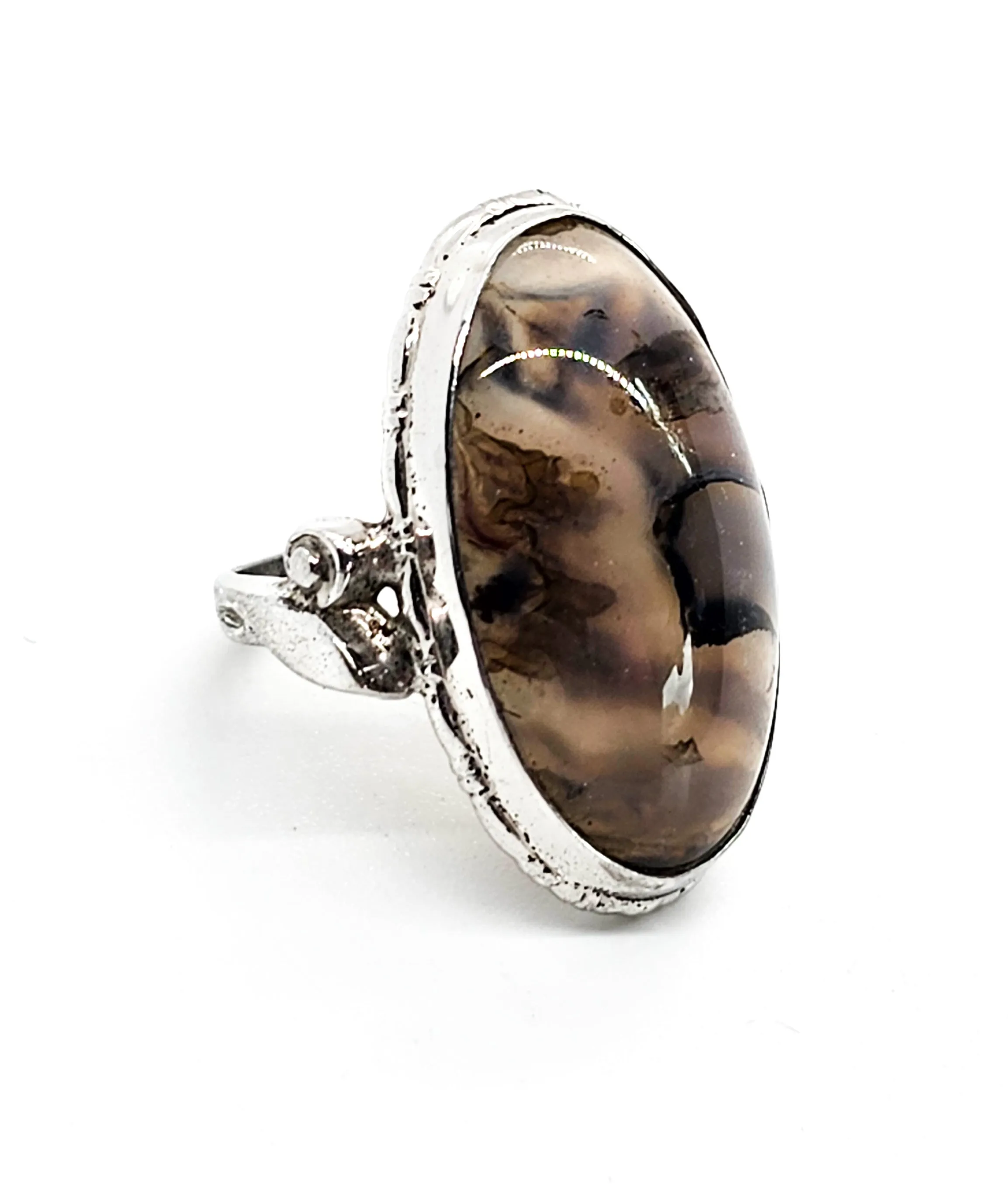 Art Deco Clarks and Coombs Dendritic Agate sterling silver antique ring size 5