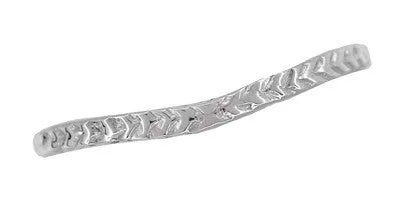 Art Deco Crown of Leaves Curved Filigree Engraved Wedding Band in Platinum