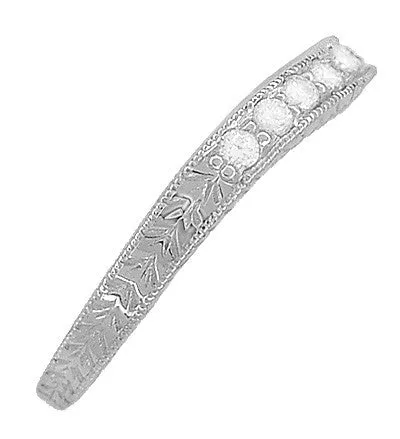 Art Deco Curved Engraved Wheat Diamond Palladium Wedding Band