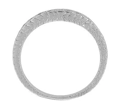 Art Deco Curved Engraved Wheat Diamond Palladium Wedding Band