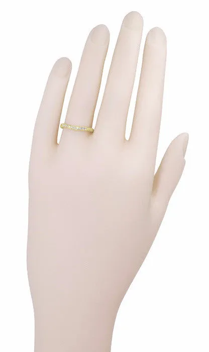 Art Deco Curved Engraved Wheat Diamond Wedding Band in 14 Karat Yellow Gold