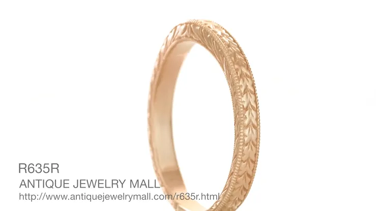 Art Deco Curved Engraved Wheat Wedding Band in 14 Karat Pink ( Rose ) Gold
