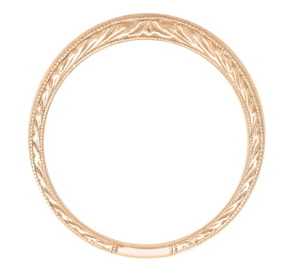 Art Deco Curved Engraved Wheat Wedding Band in 14 Karat Pink ( Rose ) Gold
