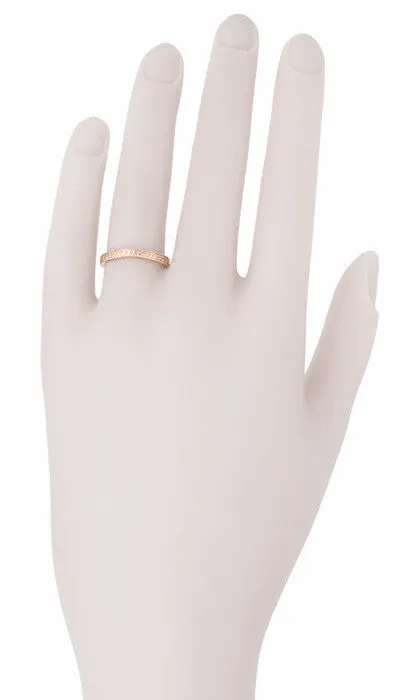 Art Deco Curved Engraved Wheat Wedding Band in 14 Karat Pink ( Rose ) Gold