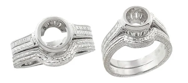 Art Deco Curved Engraved Wheat Wedding Ring in 14 or 18 Karat White Gold