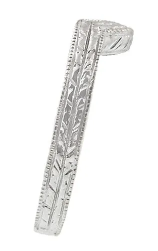 Art Deco Curved Engraved Wheat Wedding Ring in 14 or 18 Karat White Gold