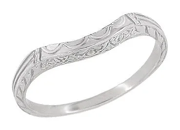 Art Deco Curved Wedding Band in 14 Karat White Gold