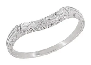 Art Deco Curved Wedding Band in 14 Karat White Gold
