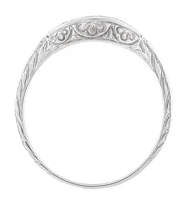 Art Deco Curved Wedding Band in 14 Karat White Gold