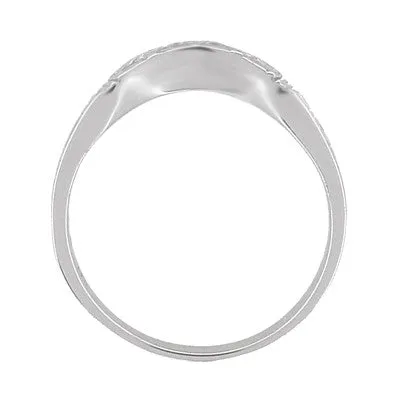 Art Deco Curved Wedding Band in 14 Karat White Gold