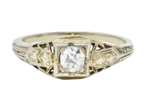Art Deco Diamond 18 Karat White Gold Engagement Ring