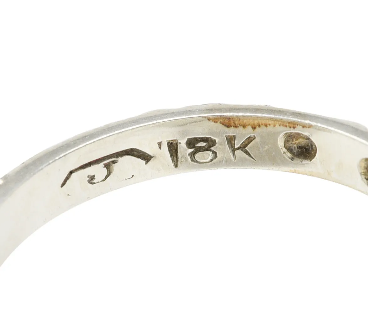Art Deco Diamond 18 Karat White Gold Engraved Band Ring