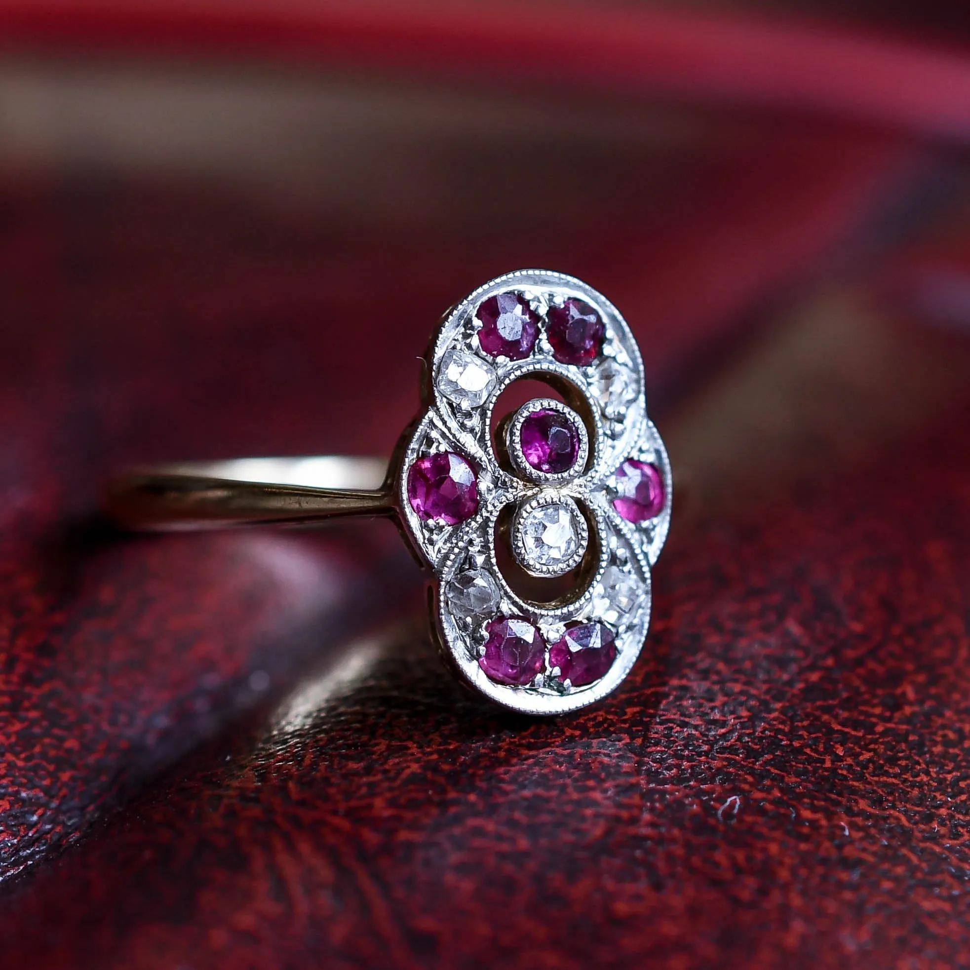 Art Deco Diamond & Ruby Infinity Ring