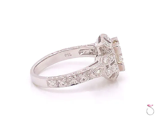 Art Deco Diamond Engagement Ring- 18k White Gold, 1.34 Carats
