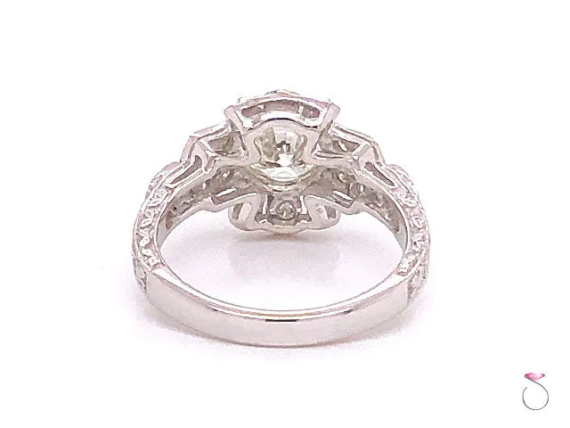 Art Deco Diamond Engagement Ring- 18k White Gold, 1.34 Carats