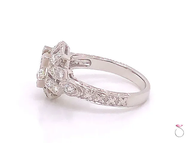 Art Deco Diamond Engagement Ring- 18k White Gold, 1.34 Carats